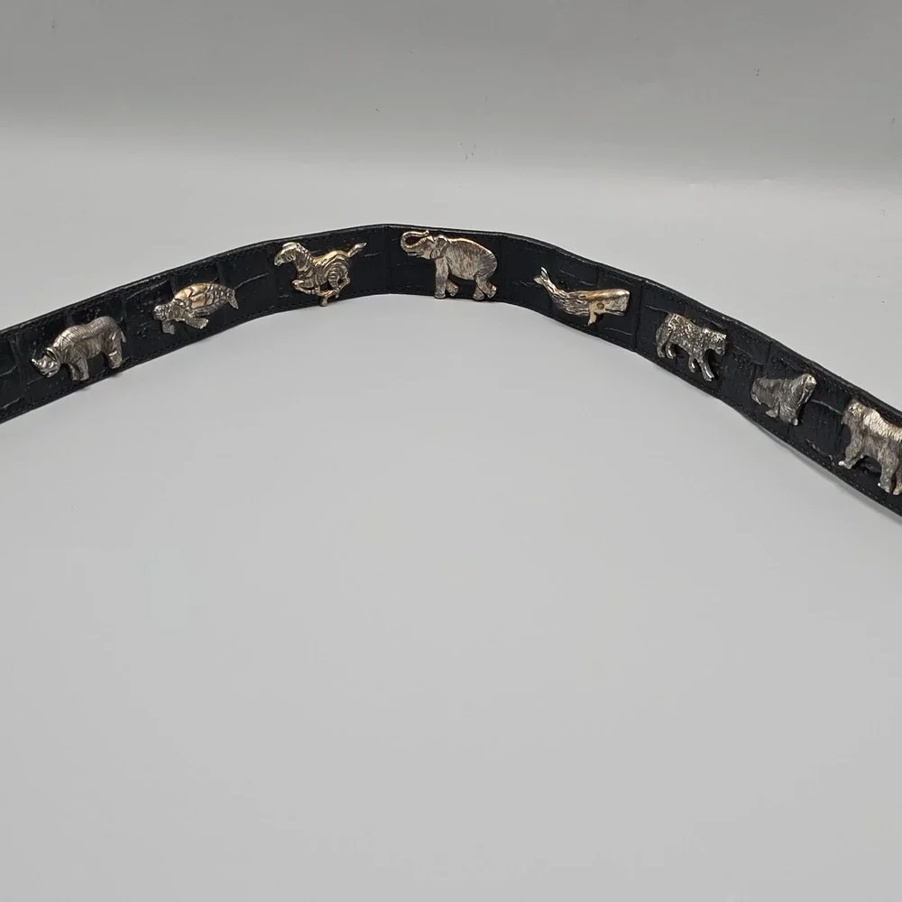 Honest Brighton Black Leather Metal Exotic Animals Belt Size 30